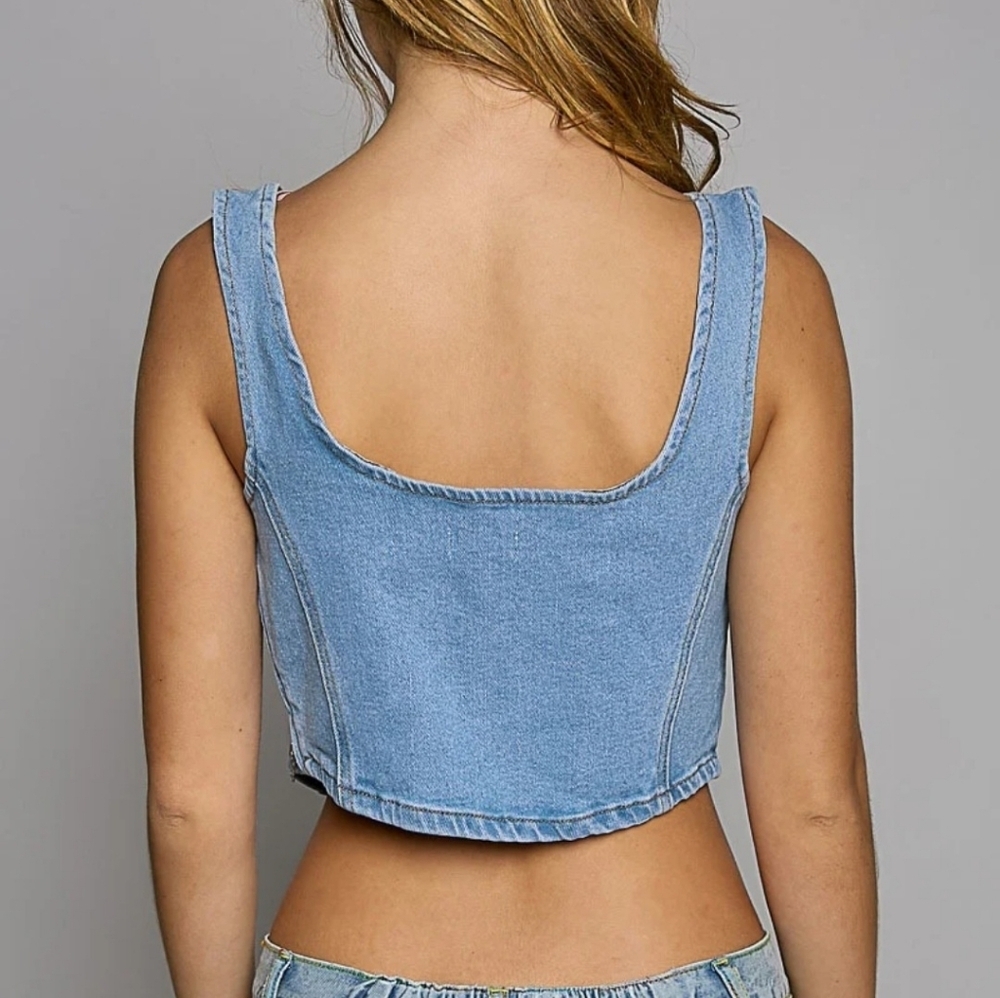 POL Rhinestone Denim Corset Tank Top, Small. New With Tags - Picture 4 of 6